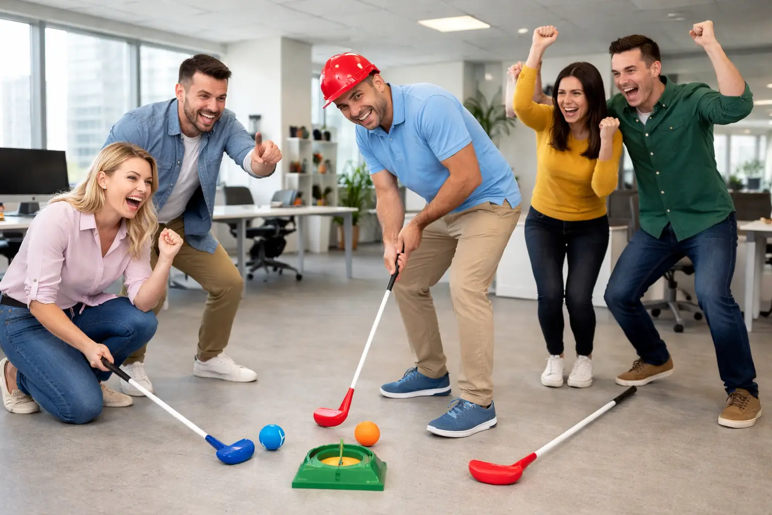 Компания играет в офисе